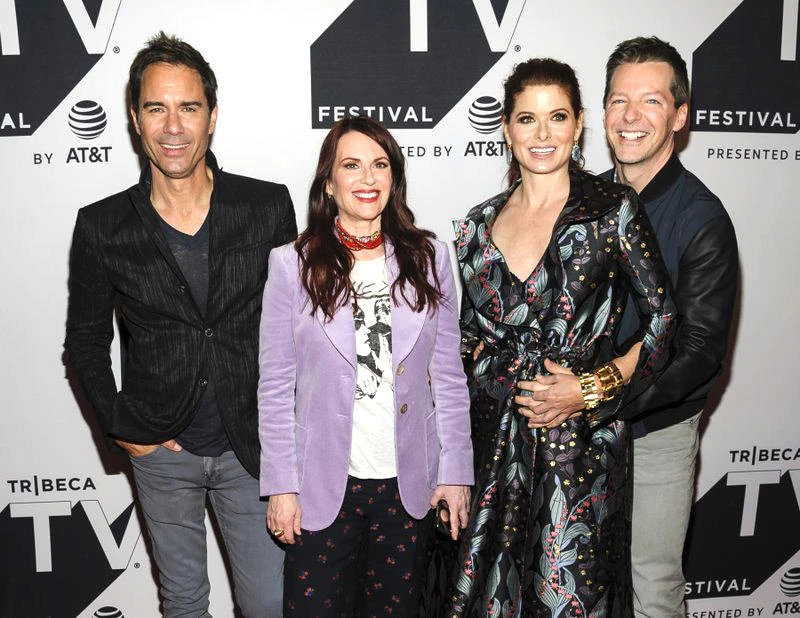 The cast of ‘Will & Grace,’ from left, Eric McCormack, Megan Mullally, Debra Messing and Sean Hayes, attend a screening of the new season of the TV show during the Tribeca TV Festival at Cinepolis Chelsea in New York. (AP)