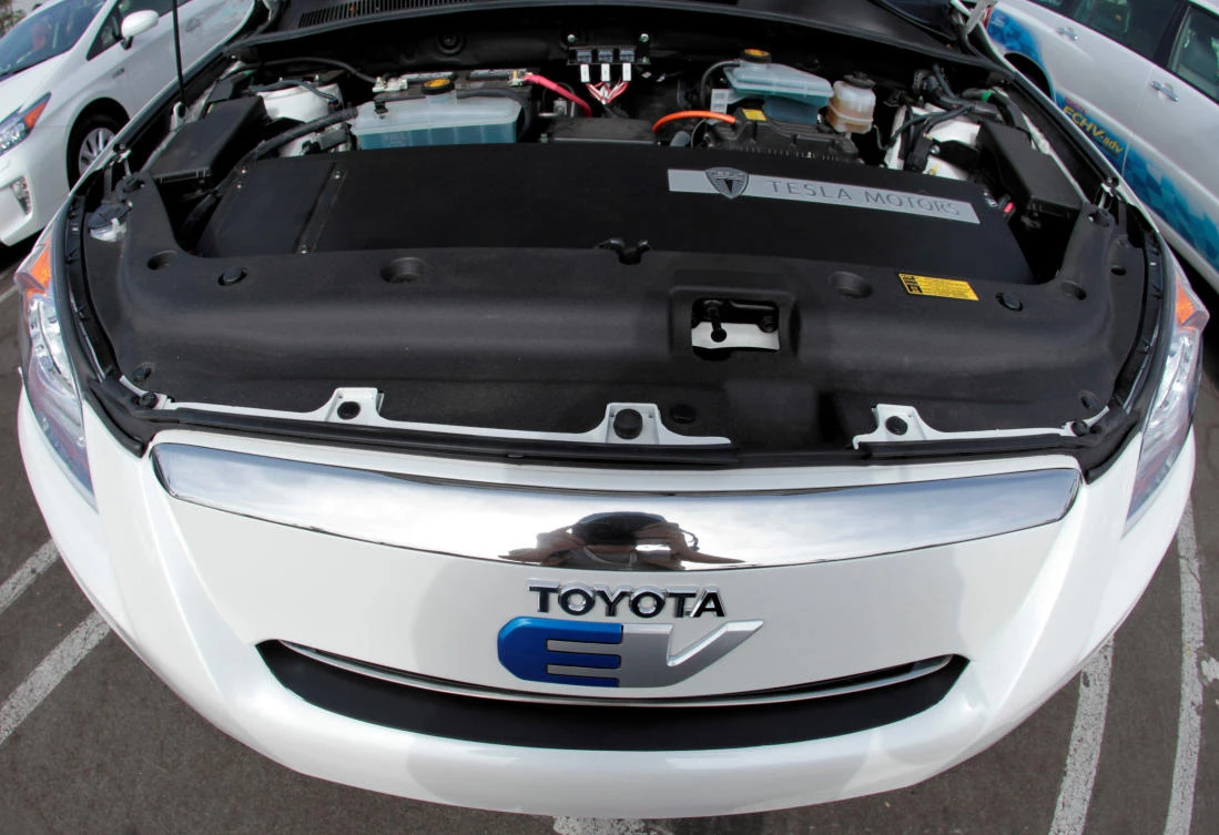 Above, a Toyota RAV4 EV car with a Tesla battery on display at the sixth annual Alternative Transportation Expo and Conference in Santa Monica, California in 2011. (Reuters)
