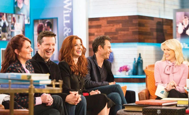 The cast of Will & Grace, from left, Megan Mullally, Sean Hayes, Debra Messing and Eric McCormack talk with Megyn Kelly on ‘Megyn Kelly TODAY’ in New York. (AP)