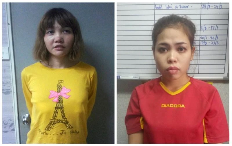 Doan Thi Huong, left, from Vietnam, and Siti Aisyah from Indonesia are charged with murdering Kim Jong Nam at the airport on February 13. (Reuters)