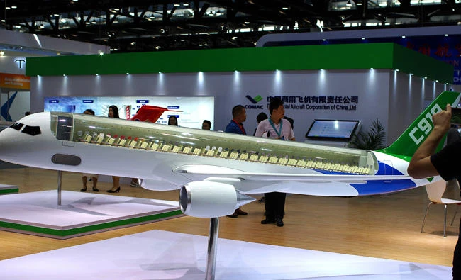 A model of C919 passenger jet by Commercial Aircraft Corp of China Ltd (COMAC) is displayed at Aviation Expo China 2017 in Beijing on September 19, 2017. (REUTERS)