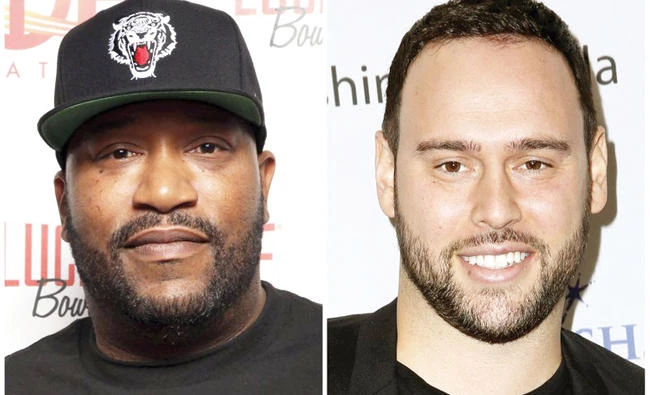 Houston rapper Bun B in Miami Beach in 2013, left, and music manager Scooter Braun in Los Angeles in 2016. The pair are planning a benefit concert to help those affected by Tropical Storm Harvey. (AP)