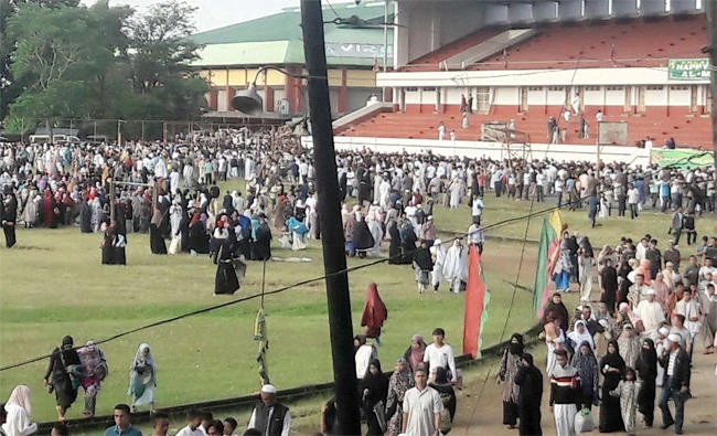 Residents gather at the Marawi campus of Mindanao State University (MSU) to commemorate Eid Al-Adha on Friday.