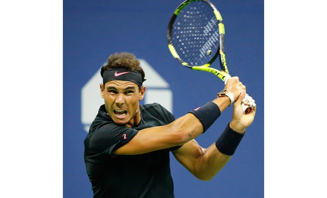 Rafael Nadal, of Spain, watches a return to Taro Daniel, of Japan, during the US Open tennis tournament Thursday in New York. (AP)