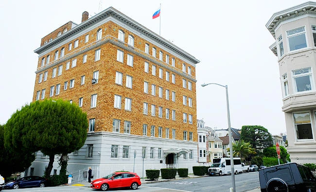 This Aug. 10, 2017 photo shows the Consulate-General of Russia in San Francisco. (AP)