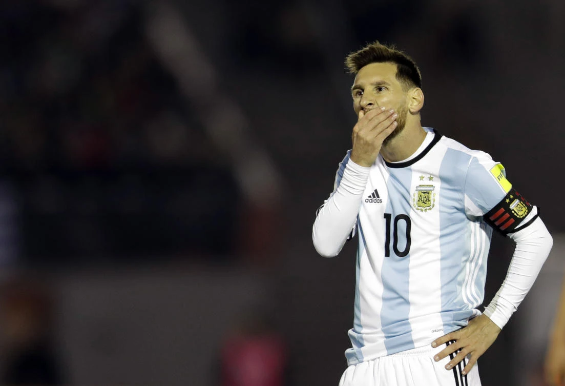 Argentina's Lionel Messi gestures during a 2018 World Cup qualifying soccer match against Uruguay in Montevideo, Uruguay, Thursday, Aug. 31, 2017.(AP)