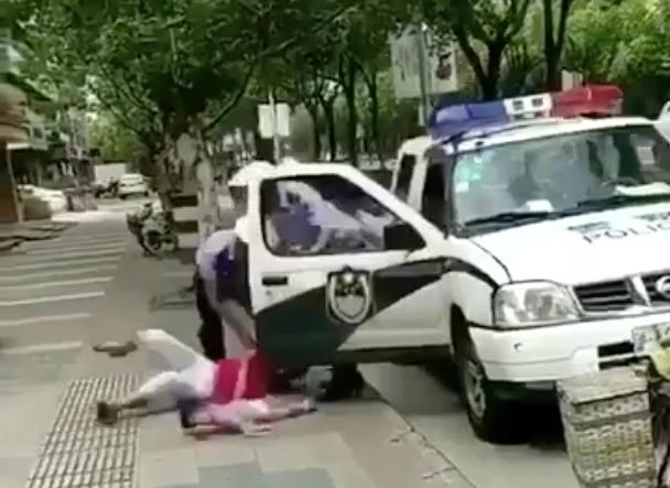 Outrage as policeman caught throwing woman with child to the ground in China