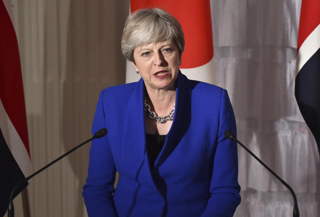 British Prime Minister Theresa May speaks during a press conference at the state guest house in Tokyo, on Thursday, August 31, 2017. (File photo: Pool Photo via AP)