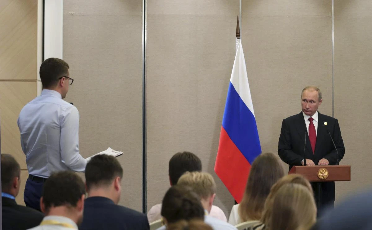 Russian President Vladimir Putin attends a news conference after BRICS Summit in Xiamen, China. (Sputnik via Reuters)