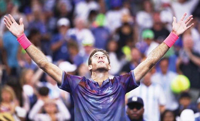 Juan Martin del Potro of Argentina celebrates after defeating Dominic Thiem of Austria in their fourth round men's singles match on Day Eight of the 2017 US Open Monday. (AFP)