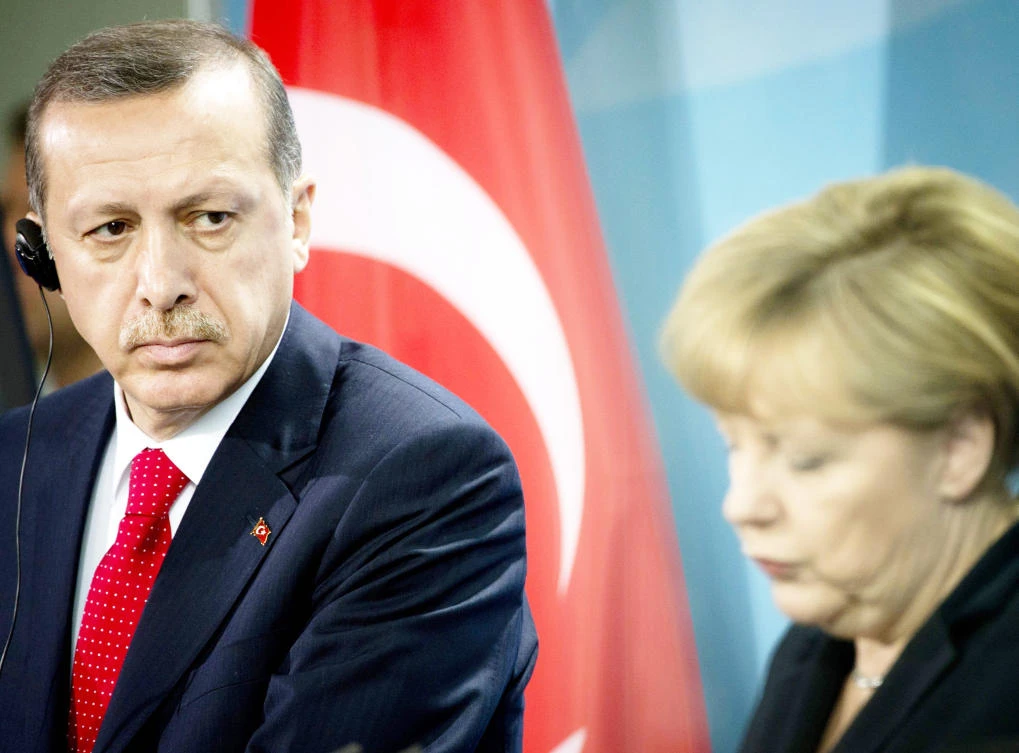 German Chancellor Angela Merkel and Turkish Prime Minister Recep Tayyip Erdogan, left, during a press conference after meeting for talks at the chancellery in Berlin in this file photo. (AFP)