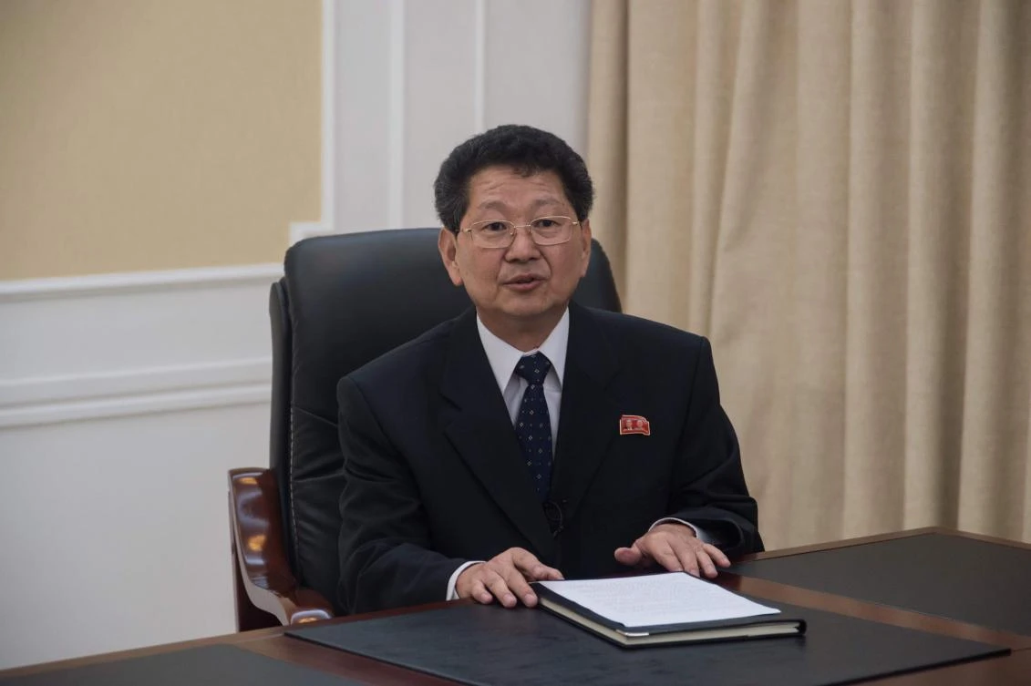 In this photo taken on September 8, 2017, Ri Tok-Son, deputy director of the North Korea's foreign ministry European department speaks during a press conference in Pyongyang. A senior North Korean official has lashed out at France after it warned Pyongyang's nuclear ambition could pose a threat to Europe, saying Paris must abandon its own atomic weapons first. (AFP)