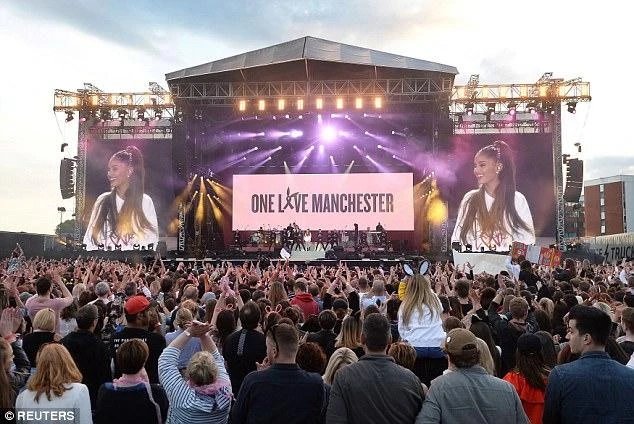 Ariana Grande is seen performing at the One Love Manchester benefit concert. (REUTERS)