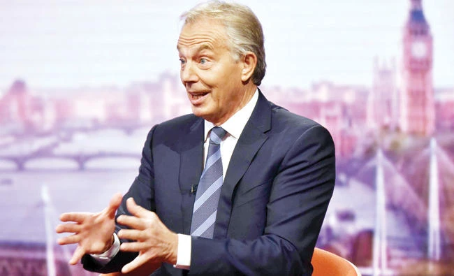 Former British Prime Minister Tony Blair speaks during a BBC show in London on Sunday. (Reuters)