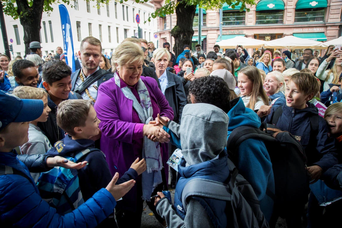 Norway's Prime Minister and leader of the Conservative Party, Erna Solberg, at an election campaign event in Oslo, Norway September 7, 2017.