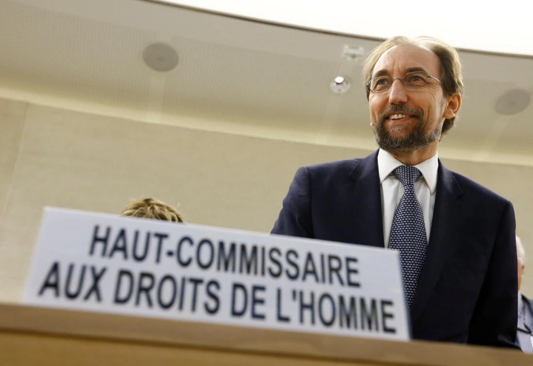 Zeid Ra’ad Al Hussein, UN High Commissioner for Human Rights arrives at the 36th Session of the Human Rights Council at the United Nations in Geneva, Switzerland, on September 11, 2017. (REUTERS)