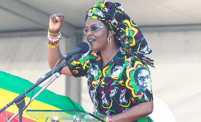 Zimbabwean First Lady Grace Mugabe addresses party supporters at a rally in Gweru, Zimbabwe, in this Sept, 1, 2017 photo. (AP)