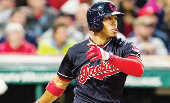 Francisco Lindor of the Cleveland Indians hits a three RBI triple during the second inning against the Detroit Tigers at Progressive Field on Monday in Cleveland, Ohio. (AFP)