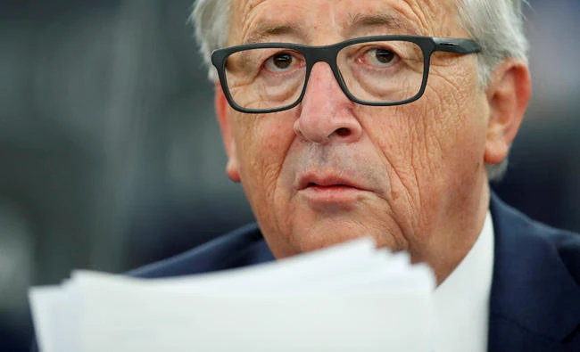 European Commission President Jean-Claude Juncker looks on before addressing the European Parliament in Strasbourg, France, on Wednesday. (Reuters)
