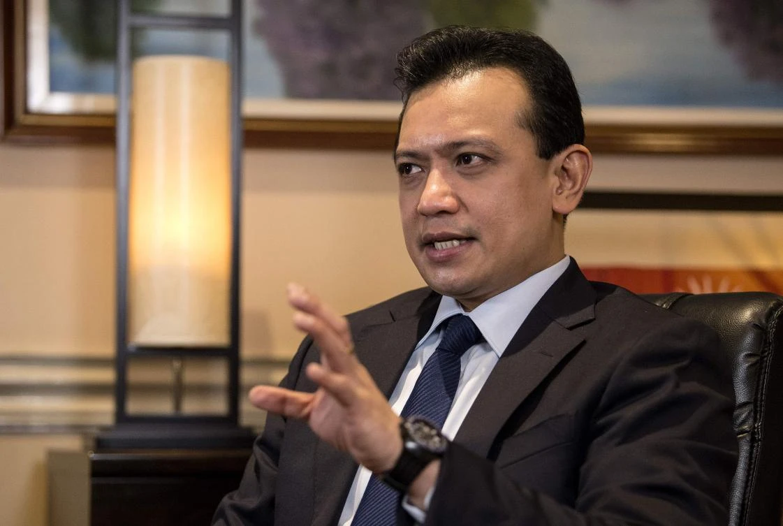 Philippine Senator Antonio Trillanes gesturing during an interview at his office in the Senate building in Manila. (AFP)