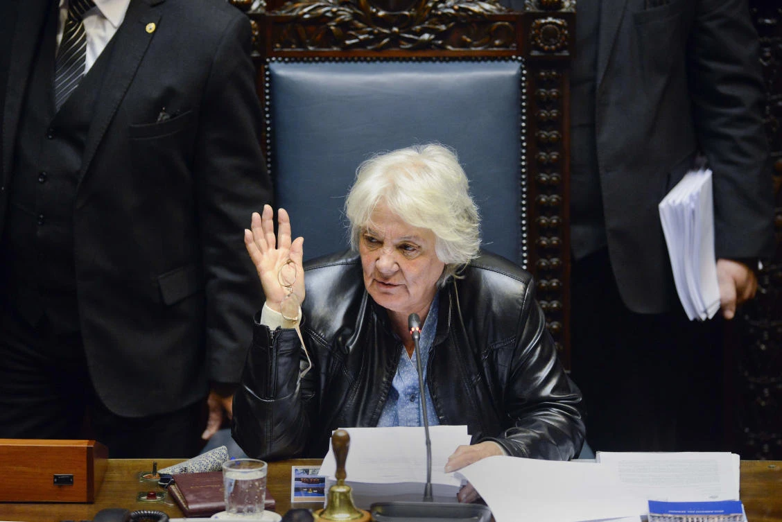 Uruguay’s newly named Vice President Lucia Topolansky presides over a session in Senate chambers, in Montevideo, Uruguay, on Wednesday, September 13, 2017. (File photo by AP)