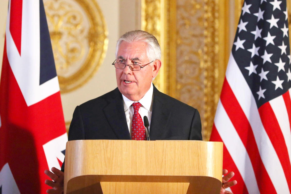 US Secretary of State Rex Tillerson addresses a press conference in London on Thursday. (AFP)