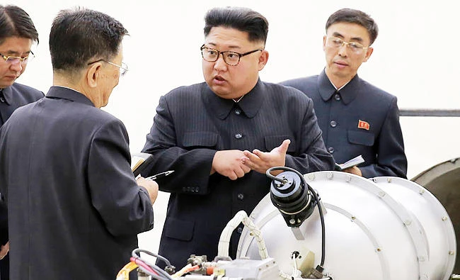 This undated file photo distributed on Sept. 3, 2017, by the North Korean government, shows North Korean leader Kim Jong Un at an undisclosed location in North Korea. (AP)