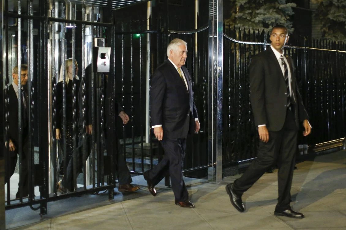 US Secretary of State Rex Tillerson (C) exits the Russian Permanent Mission to the UN following a meeting with Russian Foreign Minister Sergei Lavrov on September 17, 2017 in New York. (AFP)