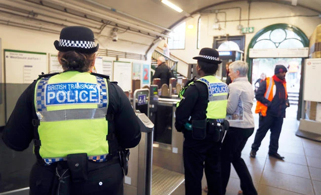 Transport police keep guard at Parsons Green station in London, on Monday. (AP)