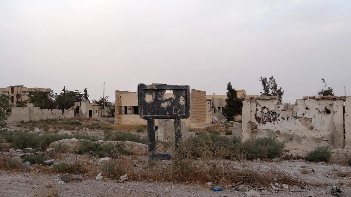 A picture taken during a press tour provided by the Russian Armed Forces on September 15, 2017 shows a general view of destruction, in the town of Uqayribat in Syria's eastern Hama countryside. (AFP)