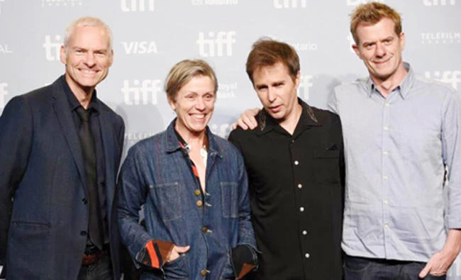From left, writer/director/producer Martin McDonagh, actors Frances McDormand and Sam Rockwell at the 2017 Toronto International Film Festival. (AFP)