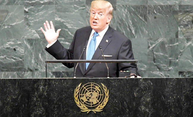 US President Donald Trump addresses the 72nd Annual UN General Assembly in New York on Tuesday. (AFP)