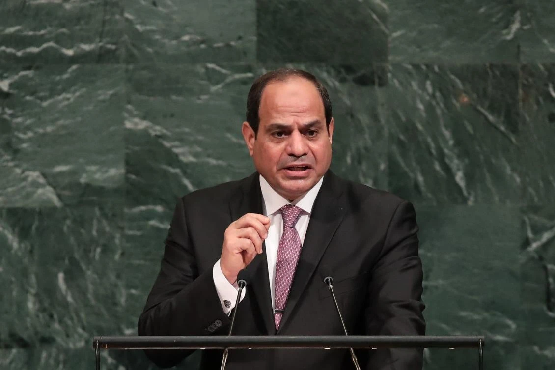 Abdel Fattah Al Sisi, president of Egypt, addresses the United Nations General Assembly in New York on Tuesday. (Drew Angerer/Getty Images/AFP)