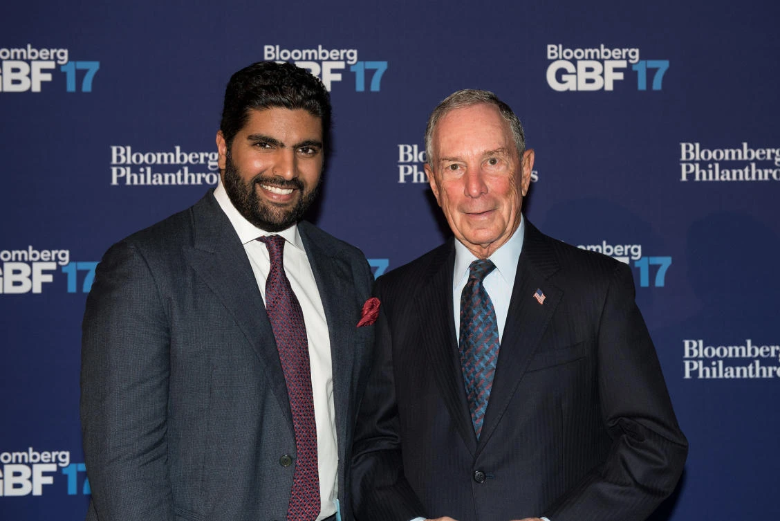 Prince Bader bin Abdallah bin Mohammad bin Farhan Al Saud (L) with Mr. Michael R. Bloomberg, founder of Bloomberg L.P. and former mayor of New York City at the Bloomberg Global Business Forum in New York. (AN photo)