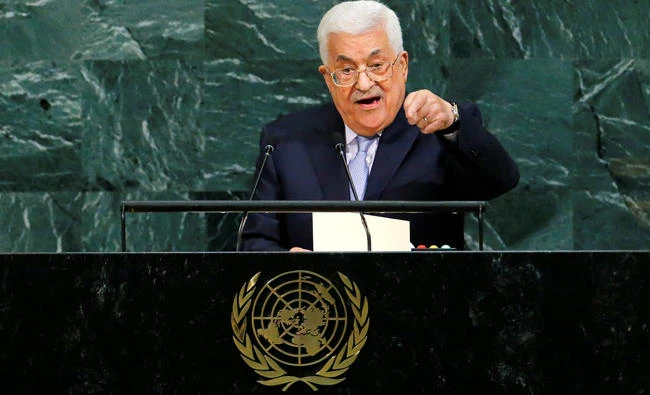 Palestinian President Mahmoud Abbas addresses the 72nd United Nations General Assembly in New York on Wednesday, September 20, 2017. (REUTERS/Eduardo Munoz)