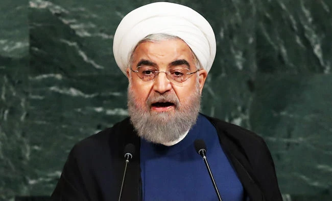 Hassan Rouhani, President of the Islamic Republic of Iran, addresses the United Nations General Assembly at UN headquarters, on Wednesday in New York City. (AFP)