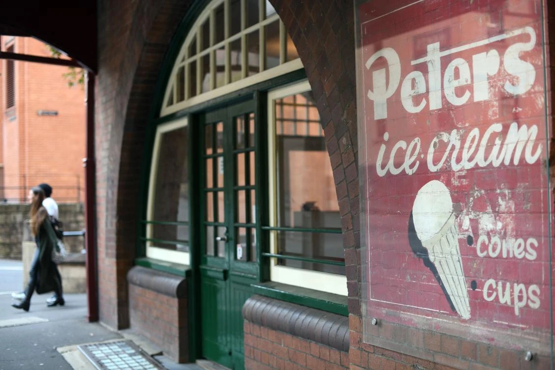 An iconic Australian brand Peters ice cream, dating back to the 19th and early 20th centuries, is seen in the central business district of Sydney. (AFP)