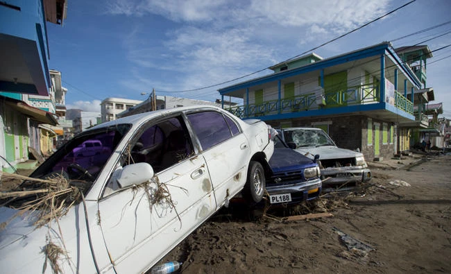 Destruction and debris are seen in Roseau, capital of the Caribbean island Dominica, on September 21, 2017, three days after the passage of Hurricane Maria. (AFP / Lionel Chamoiseau)