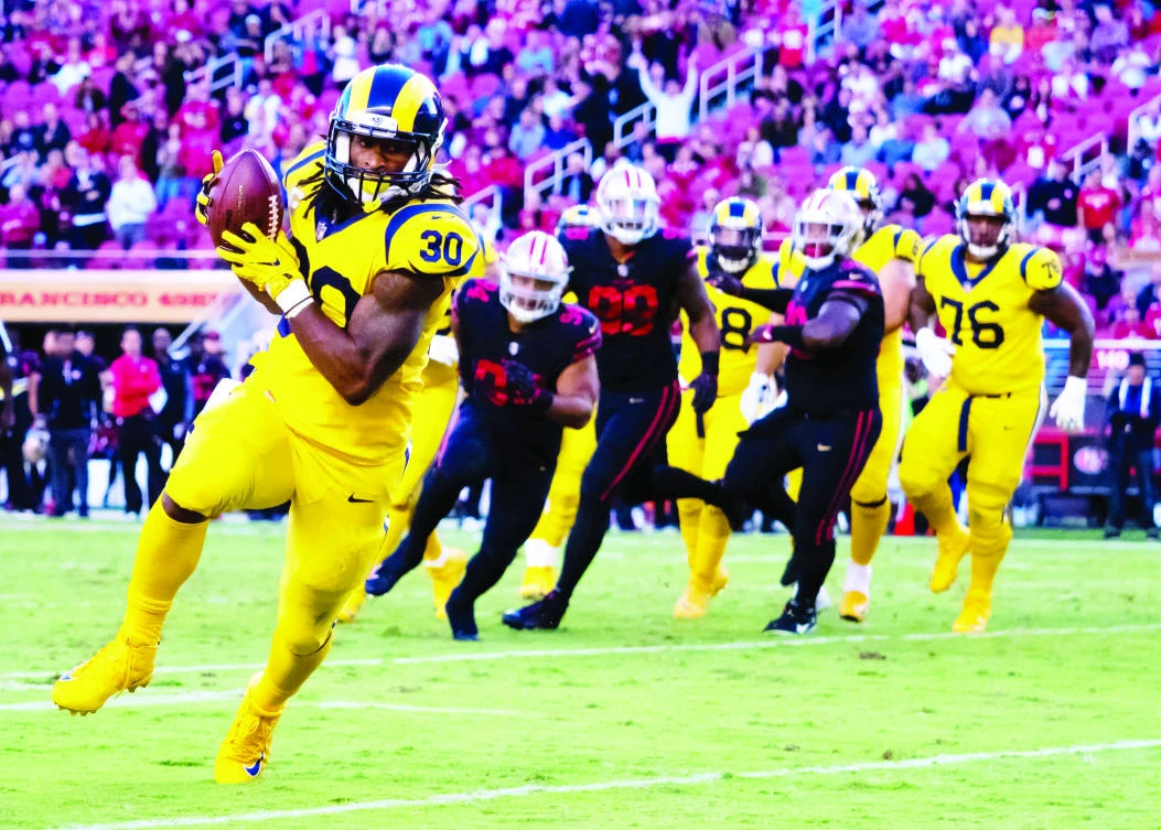 Los Angeles Rams running back Todd Gurley (30) runs for a touchdown against the San Francisco 49ers
during the first quarter at Levi’s Stadium on Thursday. (USA TODAY Sports)