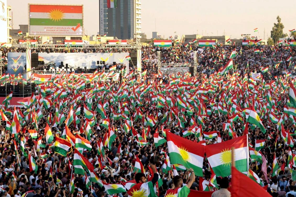 Iraqi Kurds fly Kurdish flags during an event to urge people to vote in the upcoming independence referendum in Irbil, the capital of the autonomous Kurdish region of northern Iraq, on September 22, 2017. (File photo by AFP)