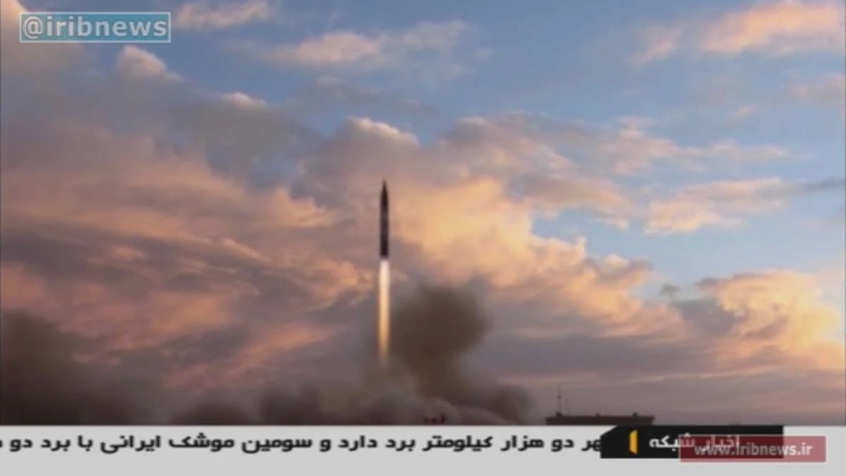 A TV grab taken on September 23, 2017 from the Iranian Republic Islamic Broadcasting (IRIB) shows a Khoramshahr missile being launched from an undisclosed location, a day after the said missile was first displayed at a high-profile military parade in the capital Tehran. (AFP PHOTO / IRIB TV)