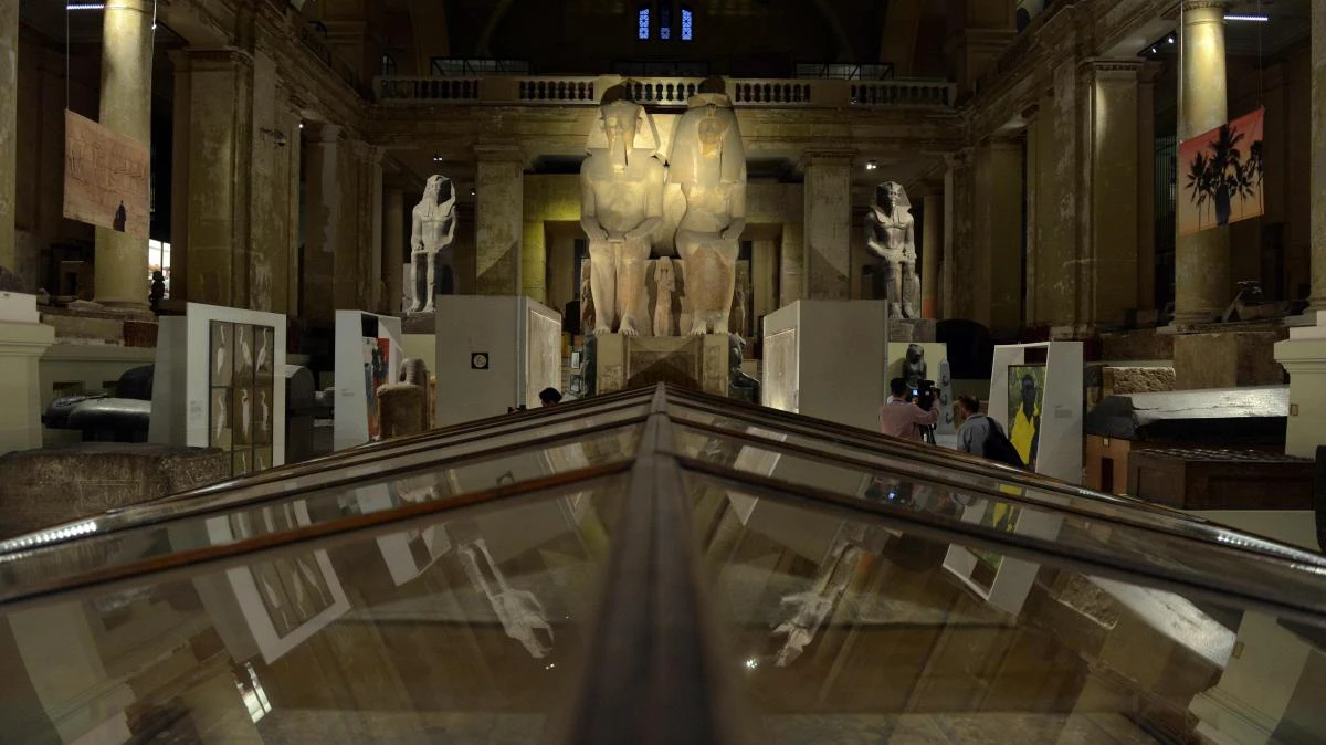 A picture taken on October 28, 2017, shows sculptures on display at the Egyptian Museum during the "Night of Art" exhibit in the capital Cairo. / AFP / MOHAMED EL-SHAHED