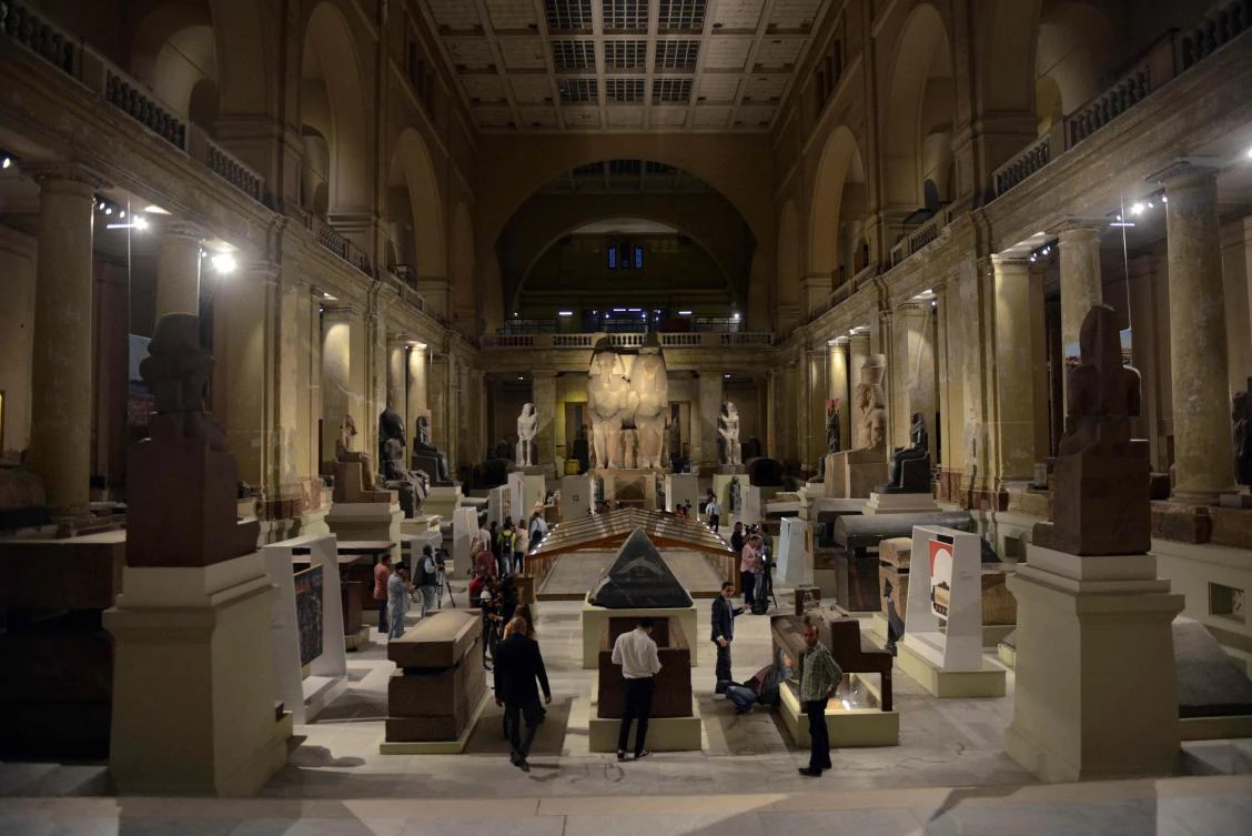 A picture taken on October 28, 2017, shows sculptures on display at the Egyptian Museum during the "Night of Art" exhibit in the capital Cairo. / AFP / MOHAMED EL-SHAHED