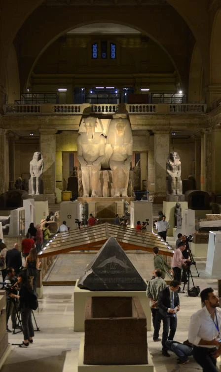 A picture taken on October 28, 2017, shows sculptures on display at the Egyptian Museum during the "Night of Art" exhibit in the capital Cairo. / AFP / MOHAMED EL-SHAHED