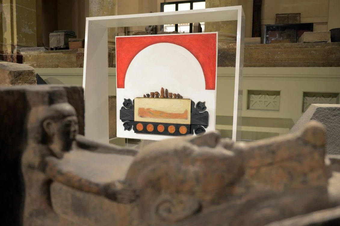 A picture taken on October 28, 2017, shows art installations on display at the Egyptian Museum during the "Night of Art" exhibit in the capital Cairo. / AFP / MOHAMED EL-SHAHED