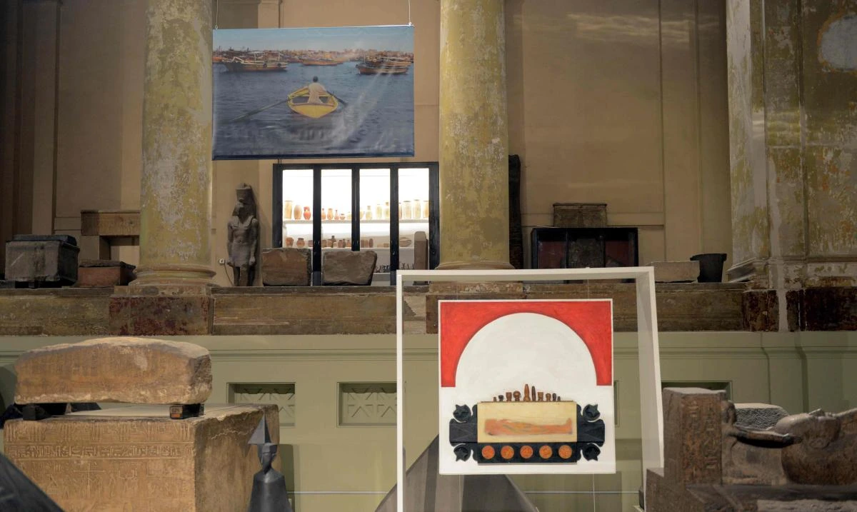 A picture taken on October 28, 2017, shows art installations on display at the Egyptian Museum during the "Night of Art" exhibit in the capital Cairo. / AFP / MOHAMED EL-SHAHED