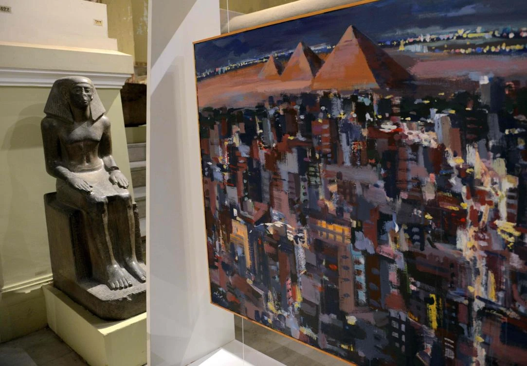 A picture taken on October 28, 2017, shows art installations on display at the Egyptian Museum during the "Night of Art" exhibit in the capital Cairo. / AFP / MOHAMED EL-SHAHED