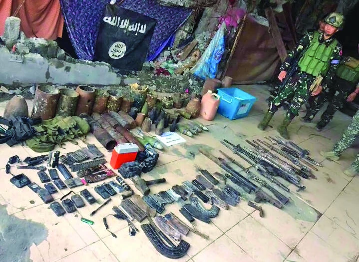 Weapons that the Maute group had amassed. (Photo courtesy: The joint task force in Marari)