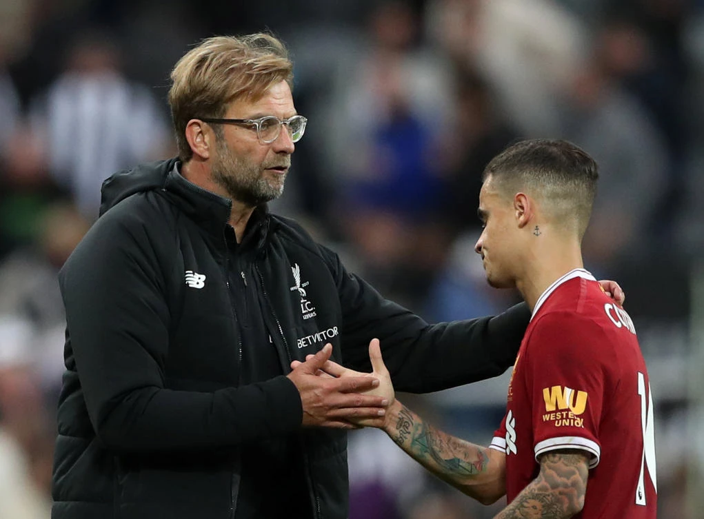 Liverpool manager Juergen Klopp with Liverpool’s Philippe Coutinho after the match. (Reuters)