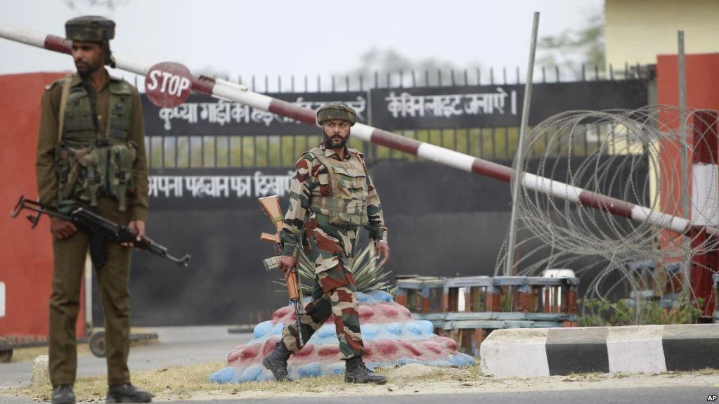 Indian soldiers are seen outside an army camp at Nagrota, in the outskirts of Jammu, Nov. 29, 2016. (AP)